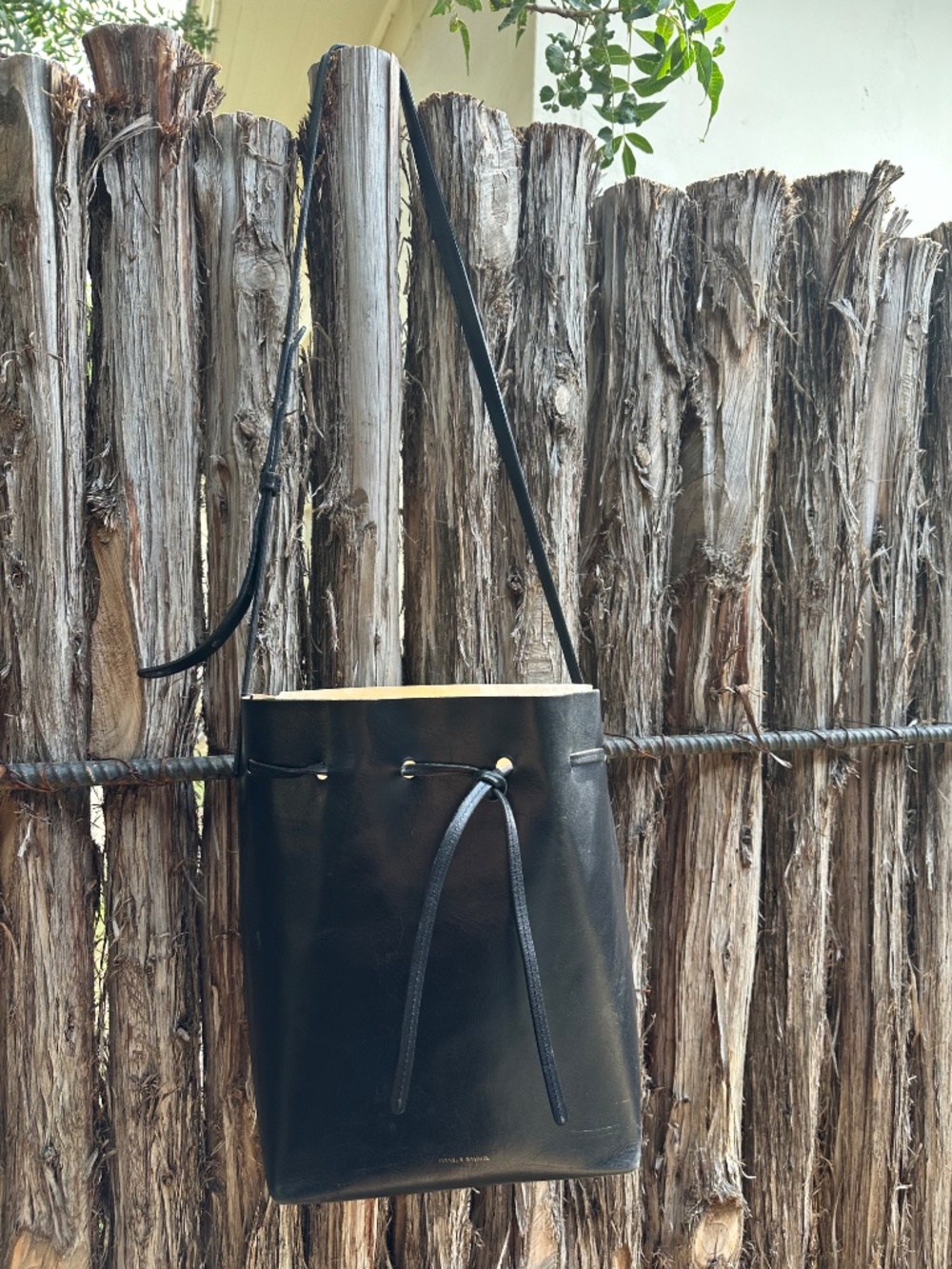 Mansur Gavriel Leather Bucket Bag in Black, Sz Lg